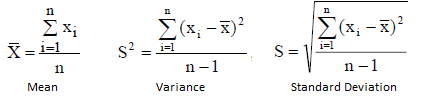 equations for mean, variance and standard deviation
